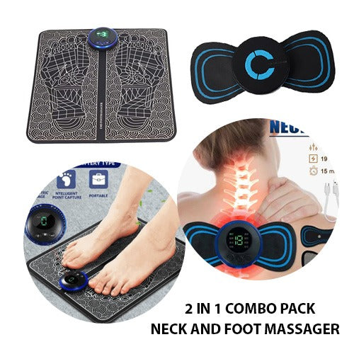 (pack Of 2) Ems Massager For Neck & Foot Combo Pack With Rechargable Batter